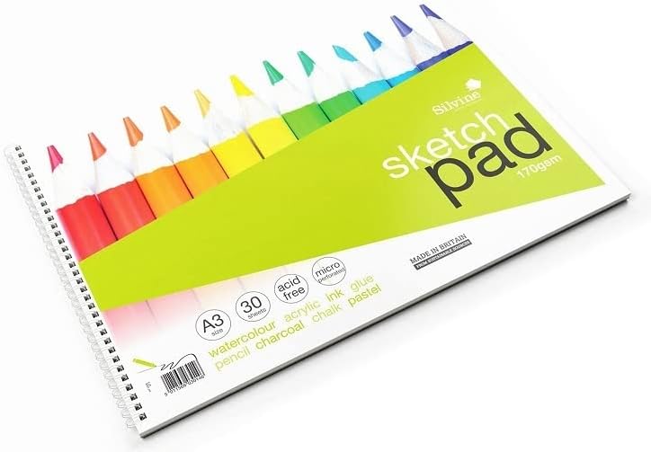Silvine A3+ Wirebound Sketch Pad 60 Pages 170gsm Smooth Cartridge Paper