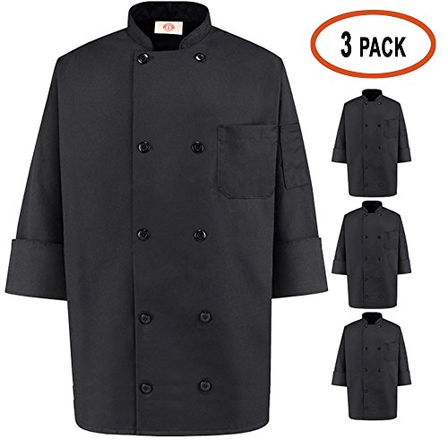 350 Chef Apparel 10 Pearl Button Chef Coat-Easy-Care Twill - Black