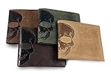Unique Skull Embossed Distressed Leather Bifold Gothic Slim Wallet