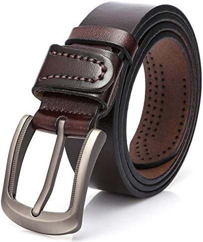 SUNAHEAD Men's Casual Leather Belt for Dress 1.5" Width for Jeans, Work Pants and Shorts with Single Prong Buckle
