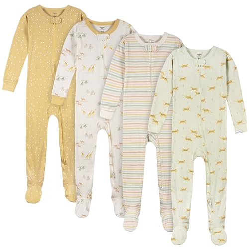 Gerber Unisex-Baby 4-Pack Footed Pajamas, Safari, 18 Months