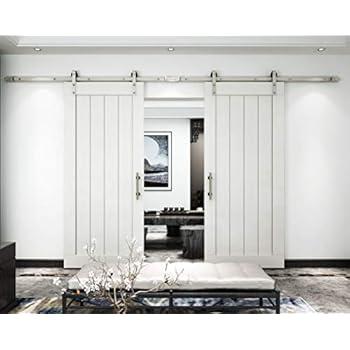 DIYHD 11FT Brushed Nickel Steel Double Sliding Barn Wood Door Hardware for 2 Door(11ft-Double Door Kit)