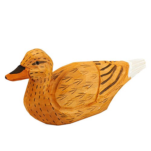 Orange Painted Carved Wood Duck | for Indoor Decor