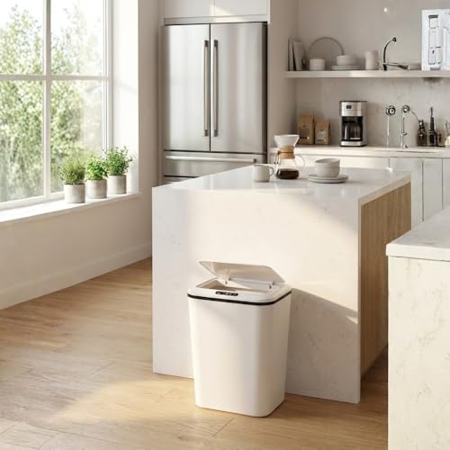Kirk Lixeira Automática Inteligente com Sensor de Aproximação 16L | Abertura Sem Toque, Design Moderno Minimalista, Vedação Anti-Odor | Silenciosa para Banheiro, Cozinha e Escritório (Branco)