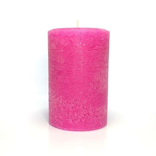 Rustic Textured Bright Hot Pink Unscented Pillar Candle