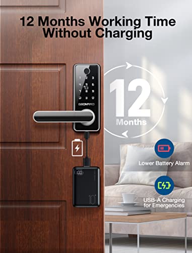 Fingerprint Door Lock, 6-in-1 Keyless Entry Door Lock with Handle, Bluetooth APP Biometric Door Lock, Electronic Digital Door Lock with Keypad, Anti-Peeping Smart Lock for Front Door, Home, Hotel