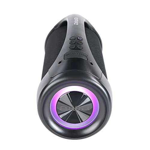 Aiwa Bocina Inalámbrica AWS600BT True Wireless con Bluetooth, LED, Resistencia IPX5, 50W RMS, Color Negro, Portátil para Exteriores, Radio Integrada, Batería Recargable y Diseño Cilíndrico