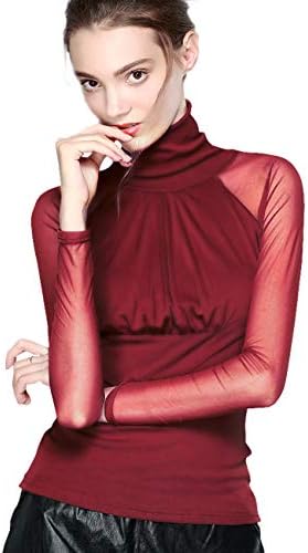 JosLove Lady T-Shirt Lace Mesh Long Sleeve Top Thin Gauze Slim Turtleneck Spring Autumn Fashion