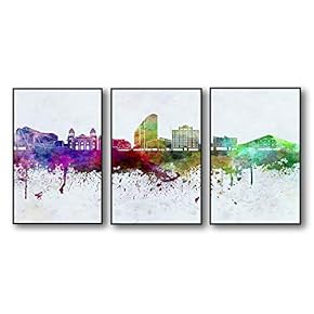 3 Piece Framed Canvas Home Artwork Decoration City Splash-Ink Painting Canvas Wall Art for Living Room, Bedroom - 16"x24"x3 Panels