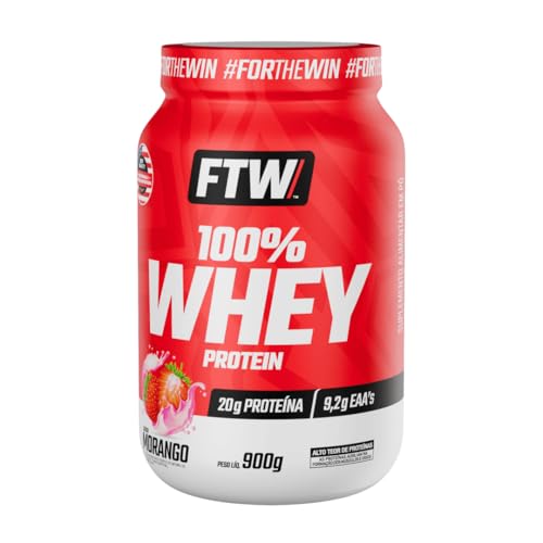 Whey Protein 100% Concentrado Pote 900g Sabor Morango - Ftw Suplemento Alimentar, Proteína do Soro do Leite, Alto Valor Biológico