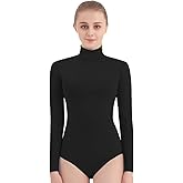 SUPRNOWA Turtleneck Leotard Long Sleeves Spandex Dance Workout Fitness Bodysuit for Women