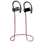 AGPTEK HMR Bluetooth 4.1 Earphones, IPX4 Sweatproof Noise-isolating Stereo Headset, Remote Control with Mic, Secure Fit Wireless Earbuds for Running, Red