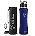 Swig Savvy Sports Water Bottle, Vacuum Insulated Stainless Steel, Straw Leakproof Lid, Storage Sleeve - 32oz (Blue)