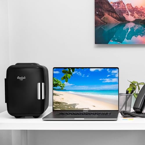 Cooluli Mini Fridge for Bedroom - Car, Office Desk & Dorm Room - Portable 4L/6 Can Electric Plug In Cooler & Warmer for Food, Drinks, Skincare Beauty & Makeup - 12v AC/DC & Exclusive USB Option, Black