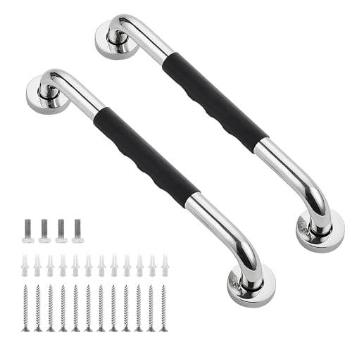 Grab Bars for Shower，2 Pack 16 Inch Anti-Slip Shower Handle with Rubber Grip, Silver Safety Shower Bar, Stainless Steel Handicap Grab Bars for Elderly for Wall (1
