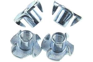 Odinest M4 X 7.5mm T Nut 4 Prong Tee Blind Nuts Threaded Insert Clean Threads No Rust Carbon Steel Zinc Plated for Wood Rock Climbing Wall Holds Plywood Furniture Particle Board CNC Router 40 Pack
