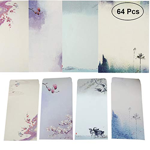 NUIBY 64 Pcs Letter Writing Stationery Paper Letter Set (32 stationery Paper + 32 Envelopes) Ink Painting Classic Vintage Antique Design - Thumbnail 7