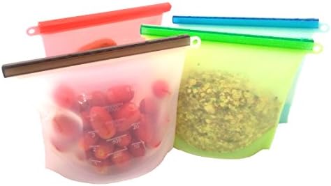Reusable Food Preservation Bag Set of 4, Pure Food Grade Silicone, Hygienic and Leakproof, Best for Microwave, Sous Vide, Pot Heating, Food Saver in Freezer and Fridge