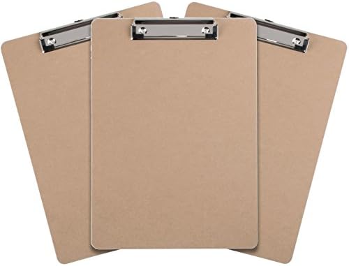 The Supply Line 9" x 12.5" Clipboard with Metal Clip and Integrated Hanging Hook, Fits 8.5" x 11" &amp; A4 Paper, Pack of 3