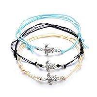 Dyllutrwhe Womens Bracelet Bohemia Women Weaved Rope Sea Turtle Stone Anklet Bracelet Foot Silver Multiple Bracelet Jewelry Gift for girls 3Pcs