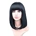 Fani Wigs Short Bob Wig For Women With Free Wig Cap Yaki Straight Synthetic Wigs Flat Bangs Wig Black Color Cospaly Wigs
