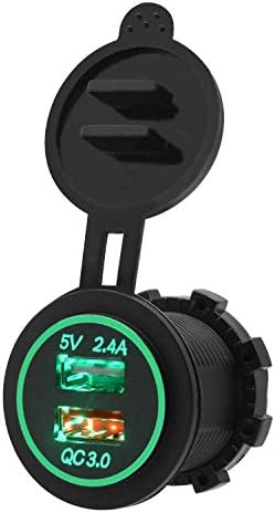 TOOGOO Quick Charge 3.0 USB Charger Socket IP66 Waterproof Dual USB Car Power Outlet QC 3.0 USB Port & 2.4A Port, Led Light Car Boat Marine Rv Motorcycle(Green)