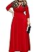 POSESHE Women's Solid V-Neck 3/4 Sleeve Wrap Plus Size Maxi Dress Red L