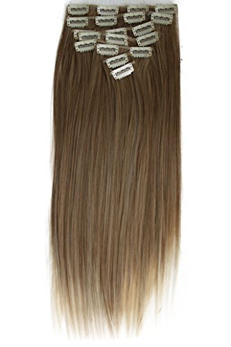 PRETTYSHOP XXL Full Head Set 8 pcs 20" Clip In Hair Extensions Hairpiece Smooth Straight Heat-Resisting dirty blonde mix # 12T613 CES119