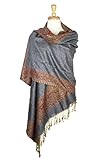 Paskmlna Border Pattern Double Layered Reversible Woven Pashmina Shawl Scarf Wrap Stole (#21)