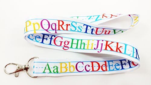 Teachers Alphabet white lanyard/keychain with clip for keys or id badges. Perfect for teachers of all grades (No buckle 50 lanyards 17 inches)
