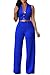 HOTAPEI Women Button Belted Sleeveless Wide Leg Jumpsuit X-Large Royal Blue