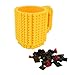 FUBARBAR Build-On Brick Mug - BPA-Free 12ounce Blocks Coffee Cup, Comes with Build-On Building Bricks, Plastic Mug for Coffee Tea Beverage Drinking, Creative and Funny (Yellow)