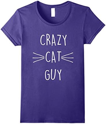 Womens Crazy Cat Guy T-shirt gify perfect for cat lovers Large Purple
