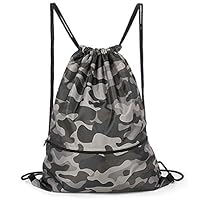 Camouflage Drawstring Backpack Bag Men & Women Sport Gym Sack Cinch Bag with Zipper Pockets (Camo)