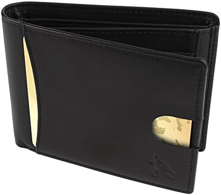 HEMWOLF Men's Black Italian Leather Trifold Wallet with RFID Blocking Heavy Duty 13 Card Slots