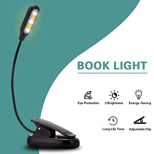 Briignite Book Light, LED Reading Light 3-Level Adjustable Brightness, 5 LED Clip Lights for Book Reading in Bed, USB Eye Care Book Lamp for Bookworm, Kids, Warm&Cool White, 2 Pack