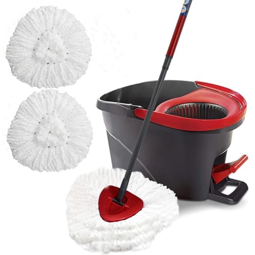 Easy Wring Spin Mop & Bucket Set with Foot Pedal – 360° Rotating Microfiber Floor Mop System with Stainless Steel Wringer, Adjustable Handle & 2 Reusable Mop Heads for Tile, Marble & Wood Floors