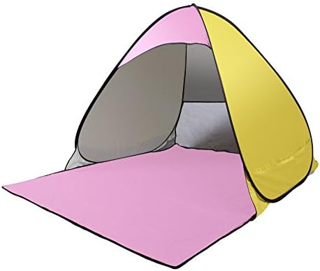 Abplus Beach Tent Outdoor Sports Camping Pop Up Tents Kid Family Shade Cabana UV Sun Shelters with Carrying Bag (Yellow Pink)
