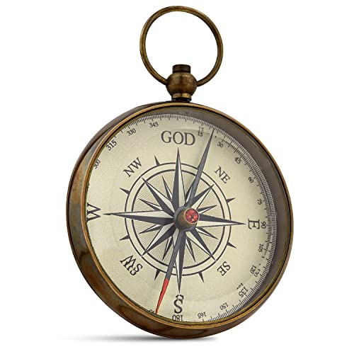 God is My Guide Brass Compass Gift with Display Stand Engraved