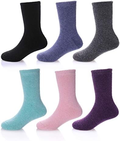 MSMETRO 6 Pack Winter Soft Thick Warm Wool Soild Color Socks For Toddler Kids Girls Boys 1-12 Year Old