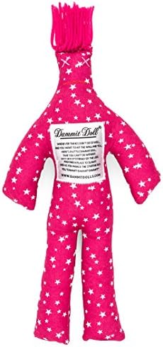 Dammit Doll - Classic Dammit Doll - NUIT ÉTOILÉE - White Stars on Pink, Pink Hair - Stress Relief, Gag Gift