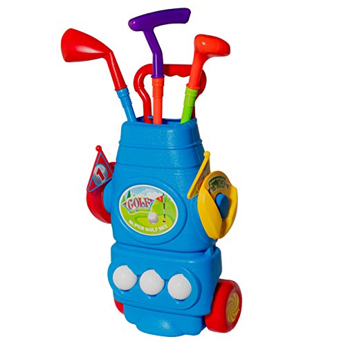 image for BonBon Golf Toy Play Set - 2 Clubs, 1 Putter, 3 Golf Balls, 2 Flags, &