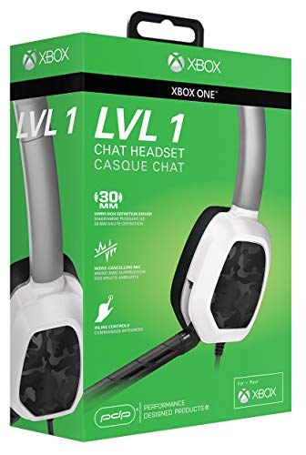 PDP Gaming LVL1 Wired Chat Headset With Noise Cancelling Microphone: White Camo - Xbox One