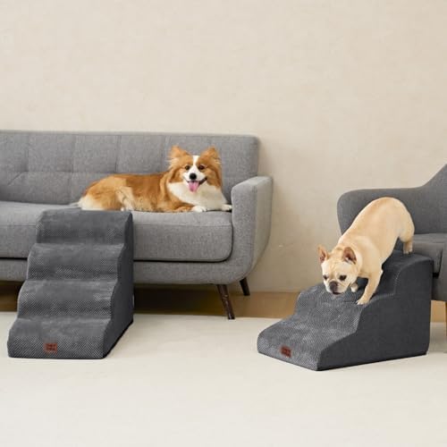 Hundetreppe für Kleine Hunde 40 cm Hoch, 3 Stufen, Grau