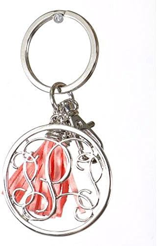 Initial Jewelry Personalized Monogrammed Alphabet Initial Letter Keychain, Key Ring, Bag Charm w/ Tassel (P-Silver)