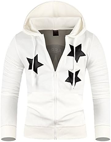Mens Premium Three Stars Hooded Zip-up Hoodie Sweater Jumper Pullover (Medium, White)