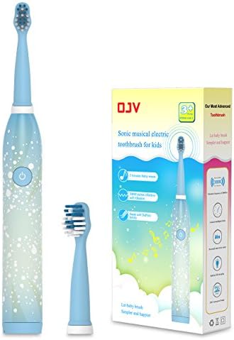 OJV Professional Kids Electric Sonic Rechargeable Toothbrush with 2 Dental Care Modes 4 Songs and 2 Replaceable Brush Heads
