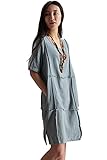 Azbro Women's Demure Woman Binding Ornament Linen Shift Dress
