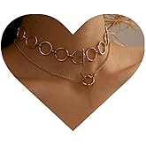 Allereyae Vintage Layered Circle Necklace Double Interlocking Circle Necklace Round Circular Choker Necklace Gold T Bar Choker Necklace Jewelry for Women