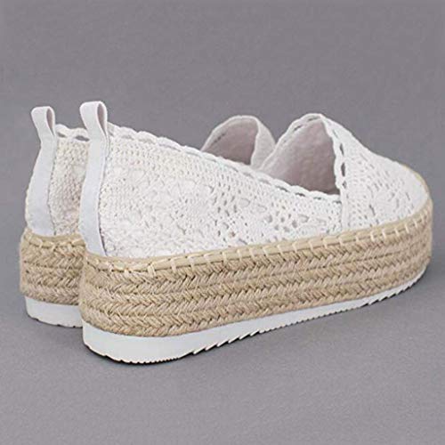 Bravetoshop Women Platform Espadrilles Slip on Round Toe Faux Suede Breathable Casual Flat Boat Shoes (White,40)
